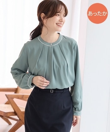 【Honeys公式 / ハニーズ】あったか裏地配色ブラウス レディース LL ライトグリーン プチプラ 【Honeys公式 / ハニーズ】あったか裏地配色ブラウス レディース LL ライトグリーン プチプラ