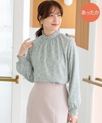 【Honeys公式 / ハニーズ】あったか裏地ハイネック レディース 3L ミント花柄 プチプラ 【Honeys公式 / ハニーズ】あったか裏地ハイネック レディース 3L ミント花柄 プチプラ