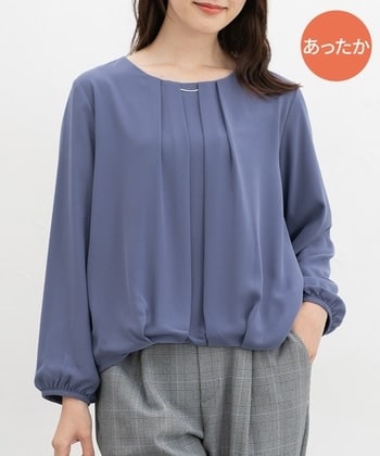 【Honeys公式 / ハニーズ】あったか裏地裾タックブラウス レディース Ｍ スモーキーブルー プチプラ