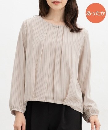 【Honeys公式 / ハニーズ】あったか裏地裾タックブラウス レディース Ｓ ベージュ×オフ プチプラ