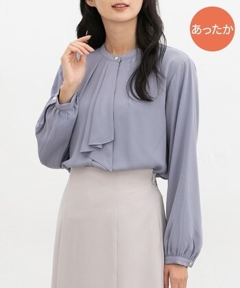 【Honeys公式 / ハニーズ】あったか裏地ボウタイブラウス レディース Ｓ スモーキーブルー プチプラ