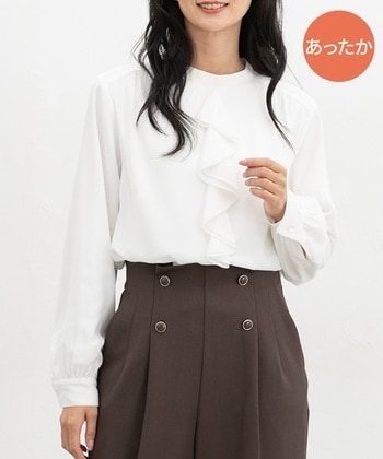 【Honeys公式 / ハニーズ】あったか裏地ラッフルブラウス レディース Ｓ アイボリー プチプラ