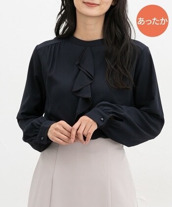 【Honeys公式 / ハニーズ】あったか裏地ラッフルブラウス レディース S ネイビー プチプラ 【Honeys公式 / ハニーズ】あったか裏地ラッフルブラウス レディース S ネイビー プチプラ