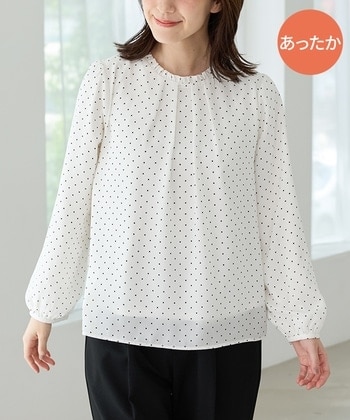【Honeys公式 / ハニーズ】あったか裏地衿フリルブラウス レディース S オフ水玉 プチプラ 【Honeys公式 / ハニーズ】あったか裏地衿フリルブラウス レディース S オフ水玉 プチプラ