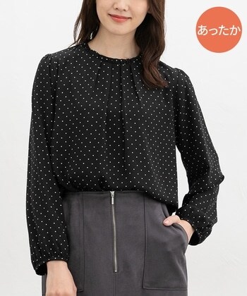 【Honeys公式 / ハニーズ】あったか裏地衿フリルブラウス レディース M クロ水玉 プチプラ 【Honeys公式 / ハニーズ】あったか裏地衿フリルブラウス レディース M クロ水玉 プチプラ