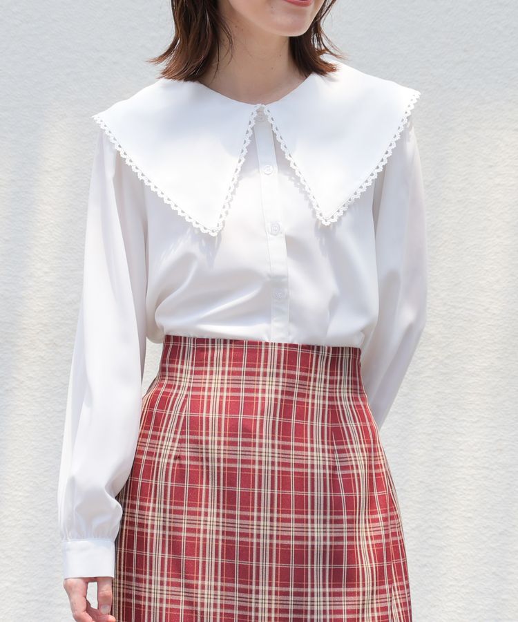 美品▲RIKO //Big collar blouse▲ビッグカラーブラウス▲白 Big collar blouse | RIKO