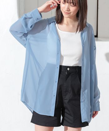 【Honeys公式 / ハニーズ】タンク付シアーシャツ レディース S ブルー プチプラ