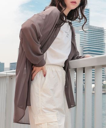 【Honeys公式 / ハニーズ】Tシャツ付シアーシャツ レディース M ブラウン プチプラ