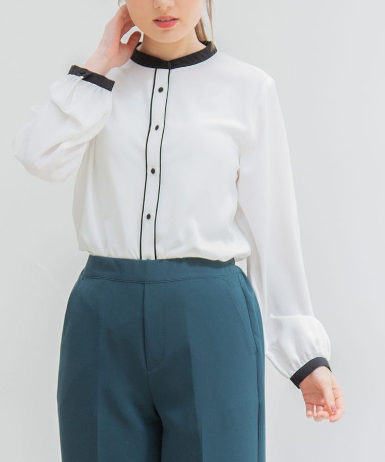 ハニーズ公式通販】配色バンドカラーブラウス: トップス－Honeys Online Shop－レディースファッション通販