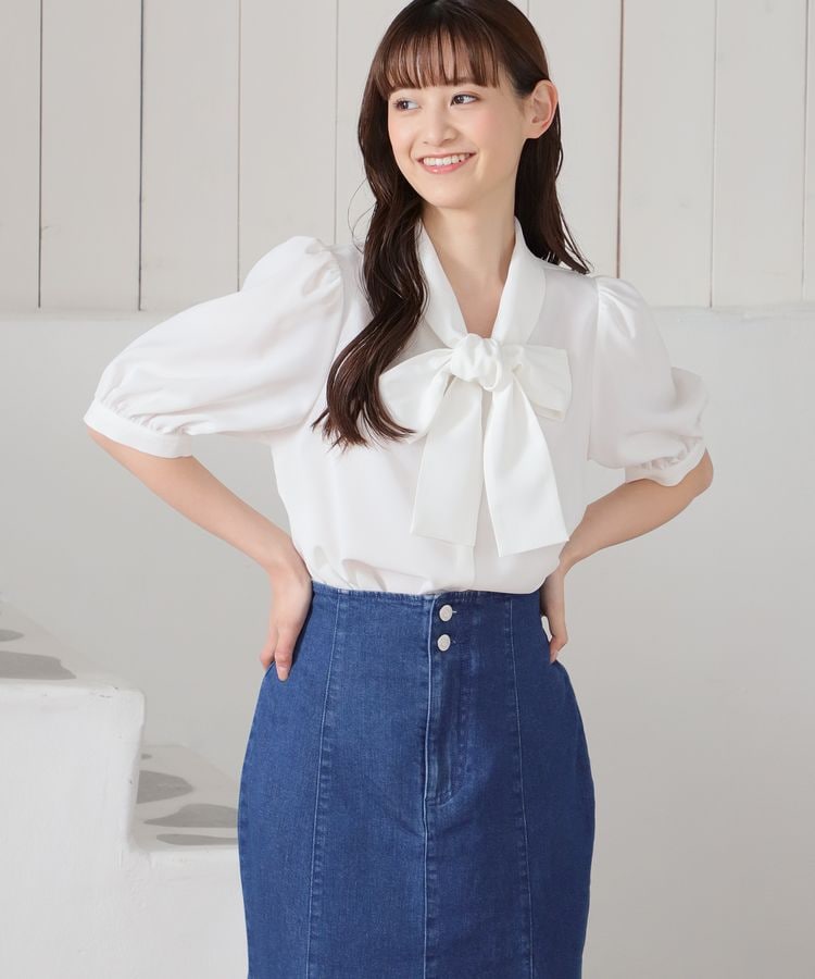 ハニーズ公式通販】5分袖ボウタイブラウス: トップス-Honeys Online