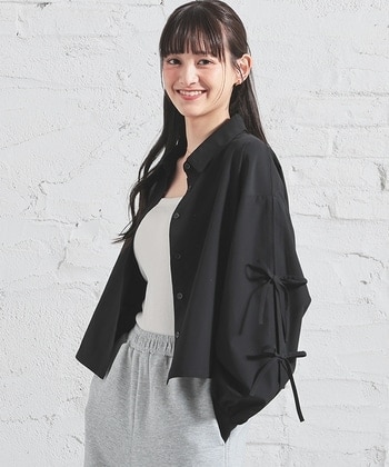 【Honeys公式 / ハニーズ】袖リボンシャツ レディース L ブラック プチプラ 【Honeys公式 / ハニーズ】袖リボンシャツ レディース L ブラック プチプラ