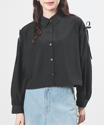 【Honeys公式 / ハニーズ】肩リボンシャツ レディース L ブラック プチプラ 【Honeys公式 / ハニーズ】肩リボンシャツ レディース L ブラック プチプラ