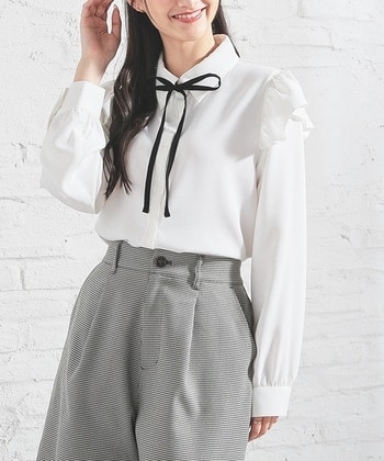 【Honeys公式 / ハニーズ】リボン付フリルブラウス レディース SS ホワイト プチプラ 【Honeys公式 / ハニーズ】リボン付フリルブラウス レディース SS ホワイト プチプラ