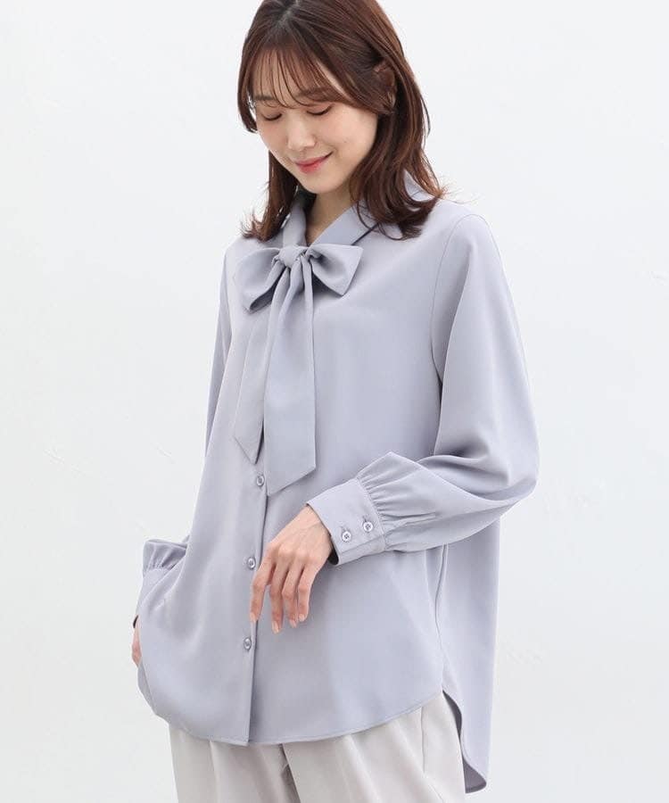 チュニック丈ボウタイブラウス