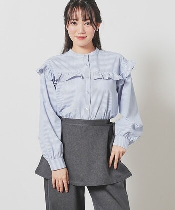 【Honeys公式 / ハニーズ】フリルブラウス レディース L ブルーストライプ プチプラ 【Honeys公式 / ハニーズ】フリルブラウス レディース L ブルーストライプ プチプラ