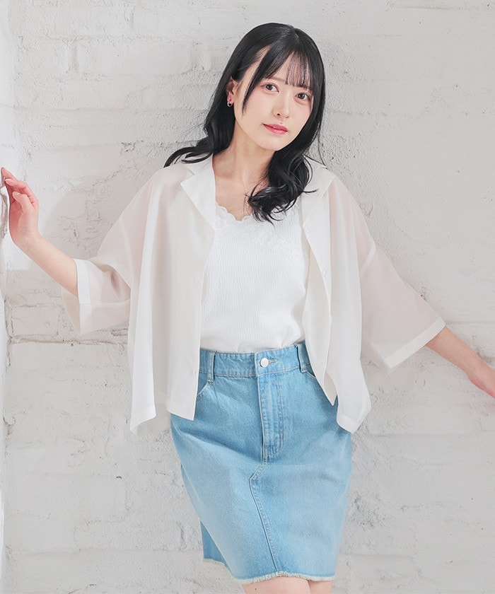 【Honeys公式 / ハニーズ】開襟シアーシャツ レディース S アイボリー プチプラ 【Honeys公式 / ハニーズ】開襟シアーシャツ レディース S アイボリー プチプラ