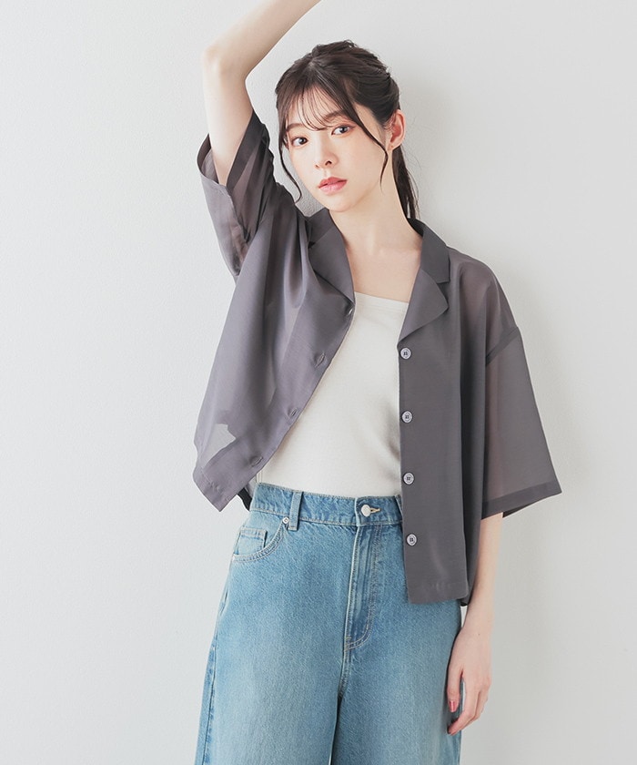 【Honeys公式 / ハニーズ】開襟シアーシャツ レディース M スミクロ プチプラ 【Honeys公式 / ハニーズ】開襟シアーシャツ レディース M スミクロ プチプラ