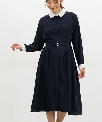 【Honeys公式 / ハニーズ】配色衿付ワンピース レディース L ネイビー プチプラ 【Honeys公式 / ハニーズ】配色衿付ワンピース レディース L ネイビー プチプラ
