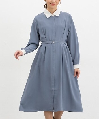 【Honeys公式 / ハニーズ】配色衿付ワンピース レディース LL スモーキーブルー プチプラ 【Honeys公式 / ハニーズ】配色衿付ワンピース レディース LL スモーキーブルー プチプラ