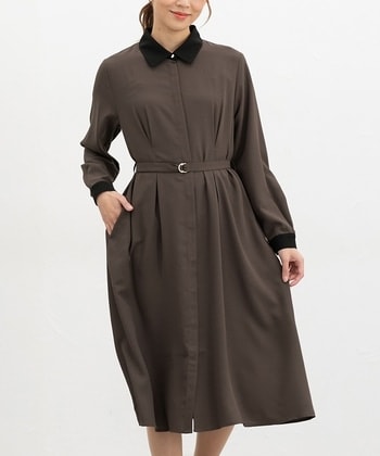 【Honeys公式 / ハニーズ】配色衿付ワンピース レディース L ブラウン プチプラ 【Honeys公式 / ハニーズ】配色衿付ワンピース レディース L ブラウン プチプラ