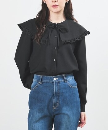 【Honeys公式 / ハニーズ】ビッグカラーブラウス レディース Ｍ ブラック プチプラ