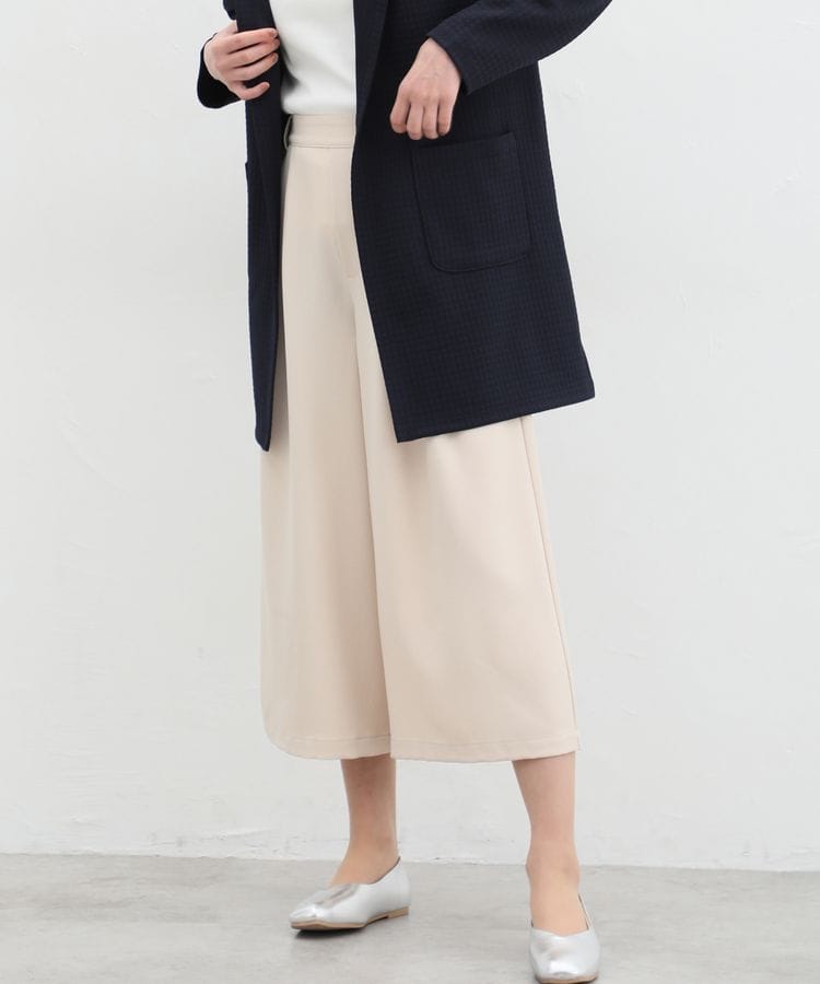 オールシーズン】洗えるガウチョパンツ ストレッチツイル素材 ベージュ