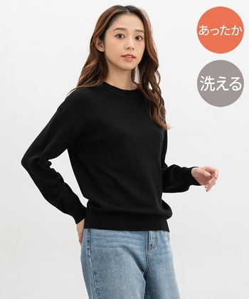 【Honeys公式 / ハニーズ】あったかクルーネック レディース Ｓ ブラック プチプラ