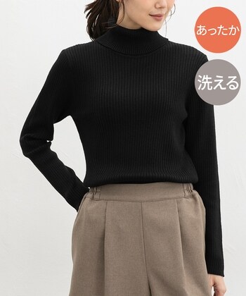 【Honeys公式 / ハニーズ】あったかリブ編タートル レディース Ｍ ブラック プチプラ