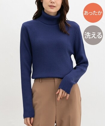 【Honeys公式 / ハニーズ】あったかリブ編タートル レディース M ブルー プチプラ 【Honeys公式 / ハニーズ】あったかリブ編タートル レディース M ブルー プチプラ