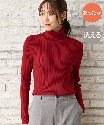 【Honeys公式 / ハニーズ】あったかリブ編タートル レディース LL レッド プチプラ 【Honeys公式 / ハニーズ】あったかリブ編タートル レディース LL レッド プチプラ