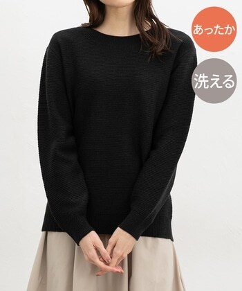 【Honeys公式 / ハニーズ】あったかクルーニット レディース ＬＬ ブラック プチプラ