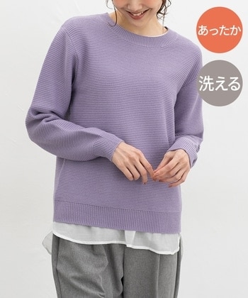 【Honeys公式 / ハニーズ】あったかクルーニット レディース Ｌ パープル プチプラ