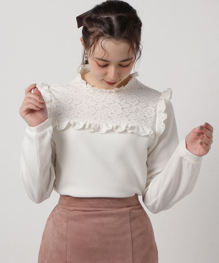 Nodressブルーネットプリーツレースフリルトップス Tシャツ/カットソー