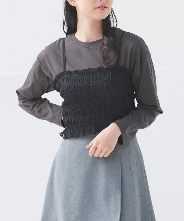 【Honeys公式 / ハニーズ】Tシャツ付ビスチェ レディース L ブラック プチプラ
