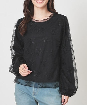 【Honeys公式 / ハニーズ】チュール刺繍トップス レディース Ｍ ブラック プチプラ