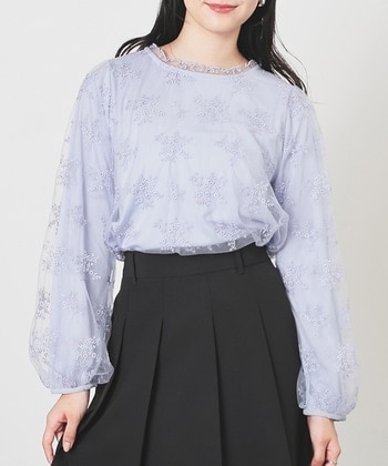 【Honeys公式 / ハニーズ】チュール刺繍トップス レディース L サックスグレー プチプラ 【Honeys公式 / ハニーズ】チュール刺繍トップス レディース L サックスグレー プチプラ