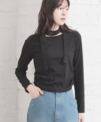 【Honeys公式 / ハニーズ】チョーカー付トップス レディース Ｍ ブラック プチプラ