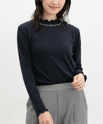 【Honeys公式 / ハニーズ】ビジュー付ハイネック レディース Ｍ ネイビー プチプラ