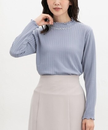 【Honeys公式 / ハニーズ】ビジュー付ハイネック レディース LL サックス プチプラ 【Honeys公式 / ハニーズ】ビジュー付ハイネック レディース LL サックス プチプラ