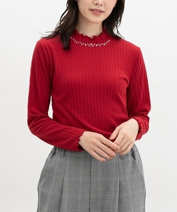 【Honeys公式 / ハニーズ】ビジュー付ハイネック レディース M レッド プチプラ 【Honeys公式 / ハニーズ】ビジュー付ハイネック レディース M レッド プチプラ