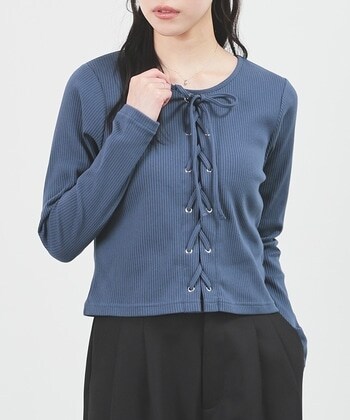 【Honeys公式 / ハニーズ】レースアップトップス レディース L ブルー プチプラ 【Honeys公式 / ハニーズ】レースアップトップス レディース L ブルー プチプラ