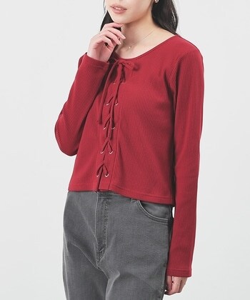 【Honeys公式 / ハニーズ】レースアップトップス レディース L レッド プチプラ 【Honeys公式 / ハニーズ】レースアップトップス レディース L レッド プチプラ