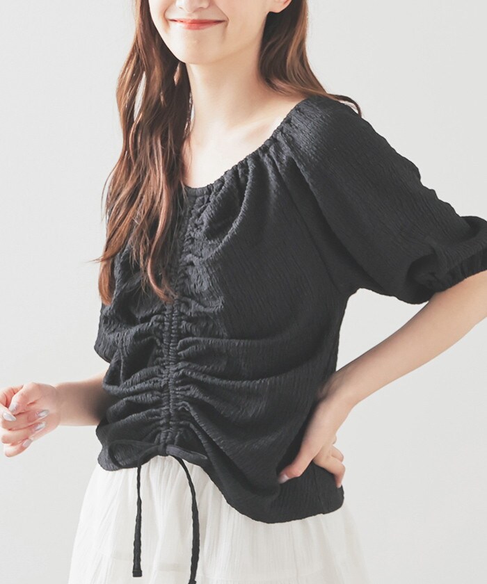 【Honeys公式 / ハニーズ】前ドロストトップス レディース M ブラック プチプラ 【Honeys公式 / ハニーズ】前ドロストトップス レディース M ブラック プチプラ
