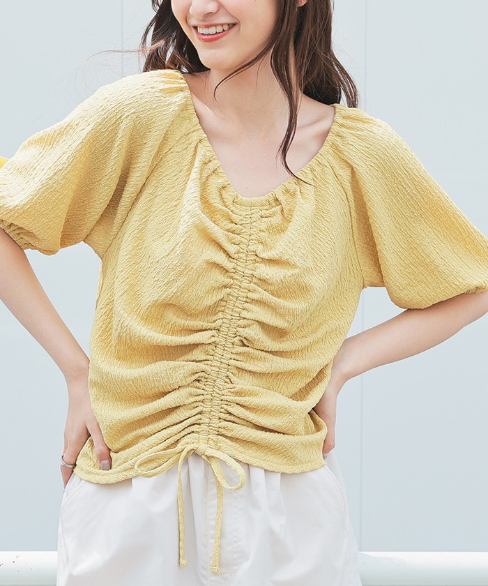 【Honeys公式 / ハニーズ】前ドロストトップス レディース S イエロー プチプラ 【Honeys公式 / ハニーズ】前ドロストトップス レディース S イエロー プチプラ