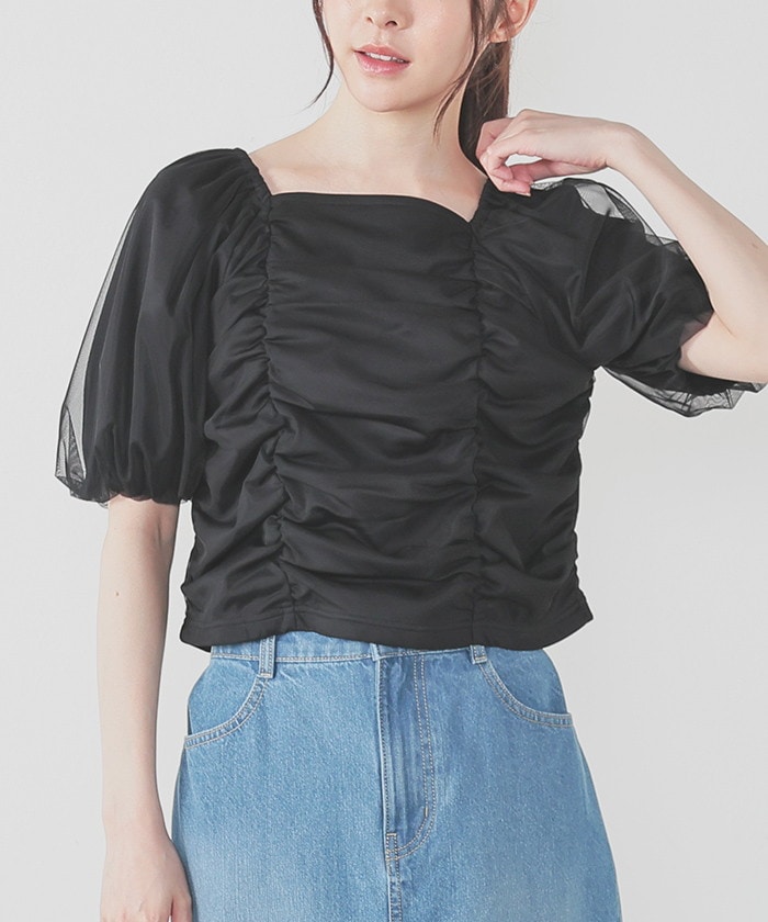 【Honeys公式 / ハニーズ】チュールかぶせトップス レディース M ブラック プチプラ 【Honeys公式 / ハニーズ】チュールかぶせトップス レディース M ブラック プチプラ