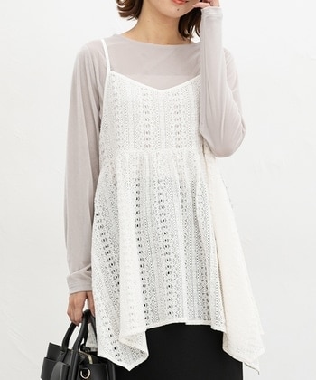 【Honeys公式 / ハニーズ】レースキャミチュニック レディース L アイボリー プチプラ 【Honeys公式 / ハニーズ】レースキャミチュニック レディース L アイボリー プチプラ