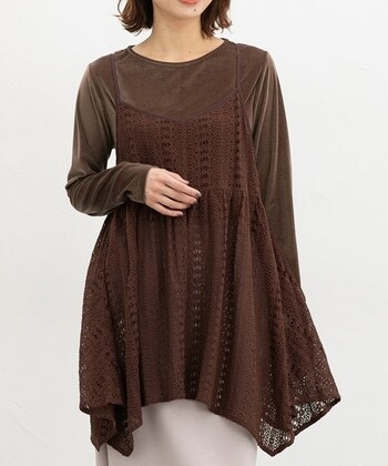 【Honeys公式 / ハニーズ】レースキャミチュニック レディース L ブラウン プチプラ 【Honeys公式 / ハニーズ】レースキャミチュニック レディース L ブラウン プチプラ