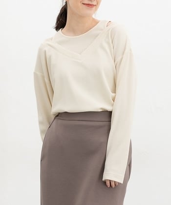 【Honeys公式 / ハニーズ】レイヤード風トップス レディース LL アイボリー プチプラ 【Honeys公式 / ハニーズ】レイヤード風トップス レディース LL アイボリー プチプラ