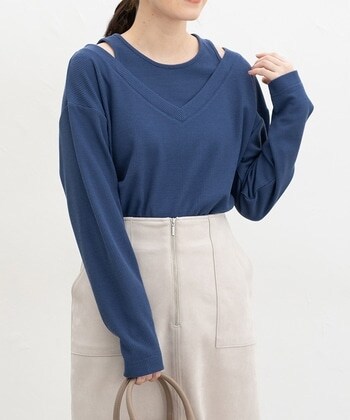 【Honeys公式 / ハニーズ】レイヤード風トップス レディース M ブルー プチプラ 【Honeys公式 / ハニーズ】レイヤード風トップス レディース M ブルー プチプラ