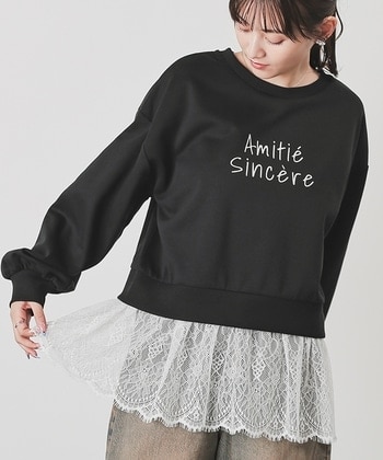 【Honeys公式 / ハニーズ】裾レーストップス レディース L ブラック プチプラ 【Honeys公式 / ハニーズ】裾レーストップス レディース L ブラック プチプラ